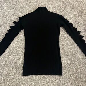 Black Scalloped Sleeve Knit Dress - Short